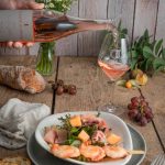 Sommersalat mit Melone und Garnelen Domaine les Yeuses Pays d'Oc IGP Wein