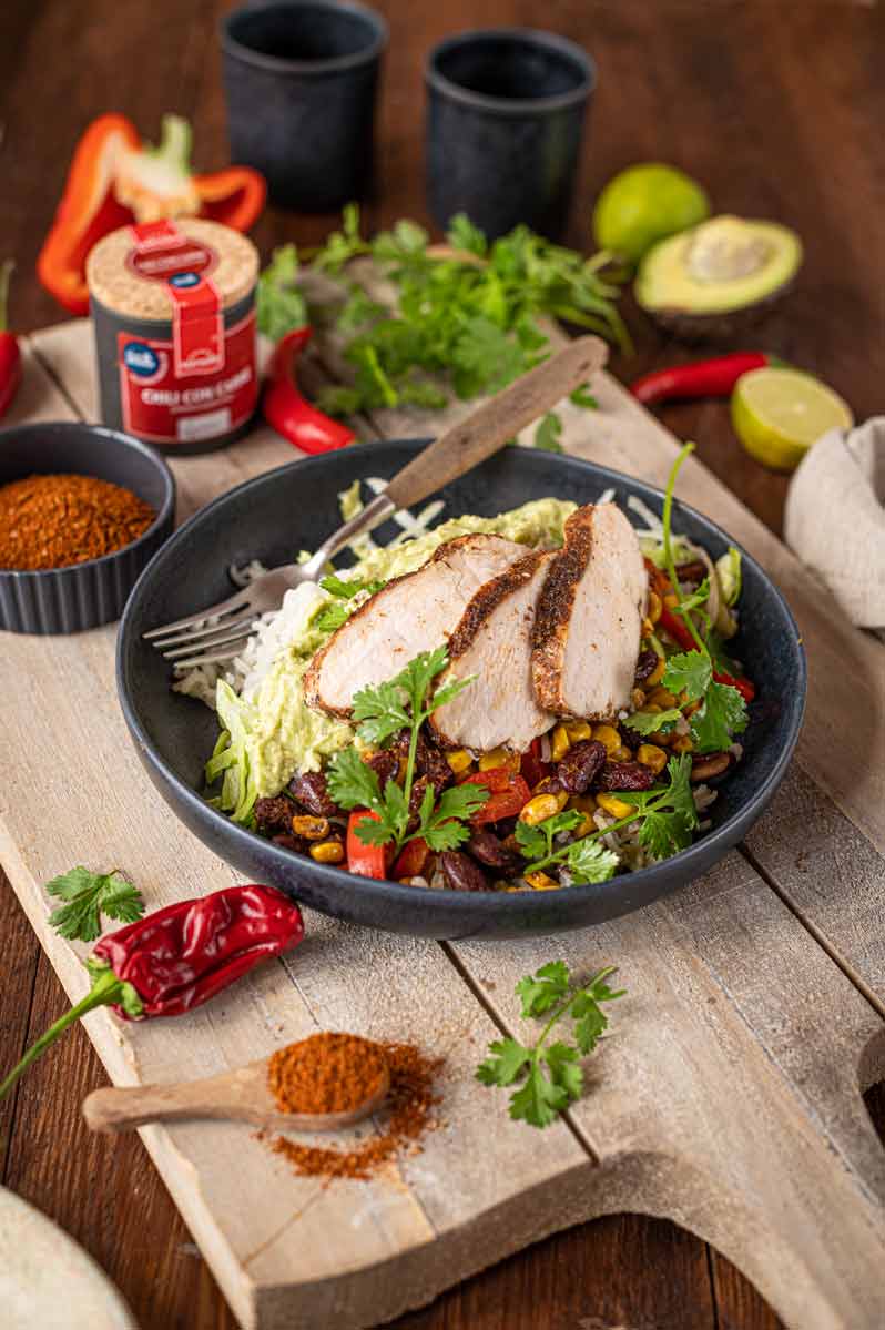 Mexikanischer Salat mit Chili con Carne Gewürzmischung von Hartkorn Gewürzmühle und Felix' Kochbook