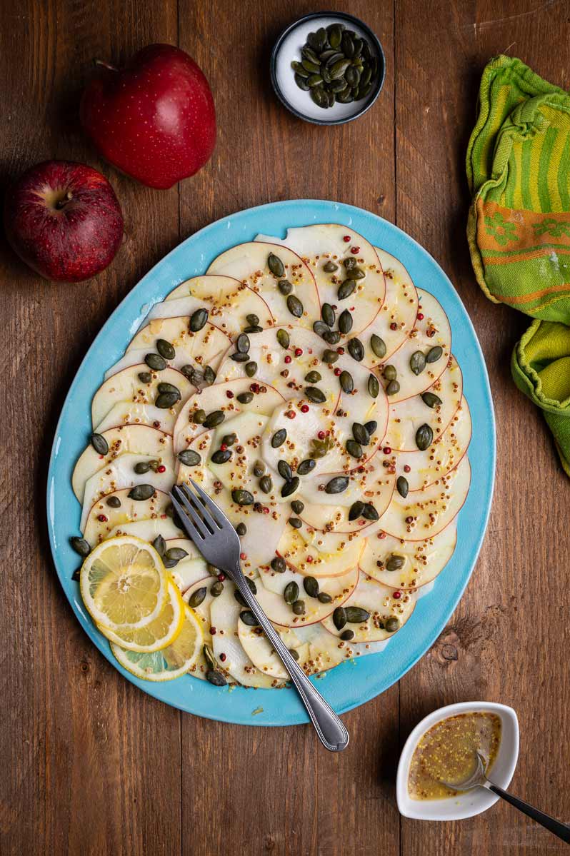 Kohlrabi Carpaccio mit Apfel – raffiniertes Kohlrabi Rezept